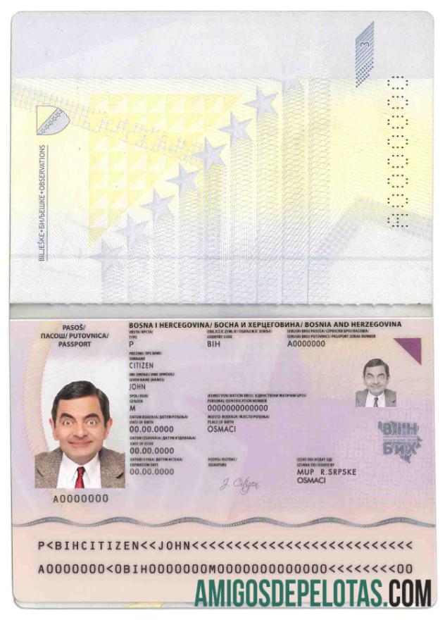 Passaporte da Bósnia e Herzegovina exemplo real